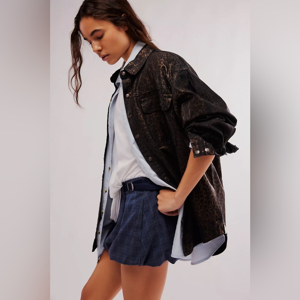Free People x OneTeaspoon Night Animal Longline Denim Shirt NWT Size L